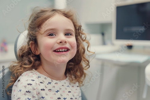 Happy little girl during appointment at dentist office
