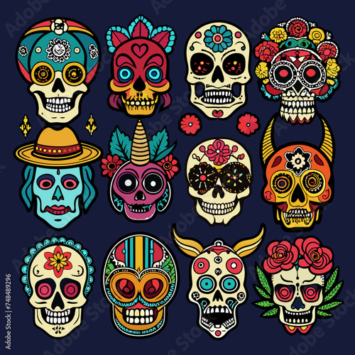 Beautifully Drawn Dia de Muertos Skull Artworks - Colorful Mexican Calavera Designs for Day of the Dead