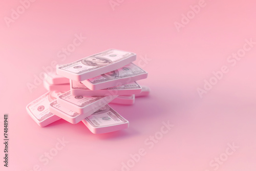 Stack of money on pastel background. 3d minimal banknote currency. Business, finance, savings, bank, finance investment concept. Stack of dollar bills, cash, paper money, salary, bonus