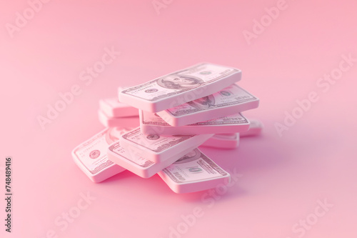 Stack of money on pastel background. 3d minimal banknote currency. Business, finance, savings, bank, finance investment concept. Stack of dollar bills, cash, paper money, salary, bonus