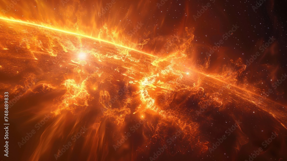 Fototapeta premium Abstract Fiery Solar Flare Explosion in Space