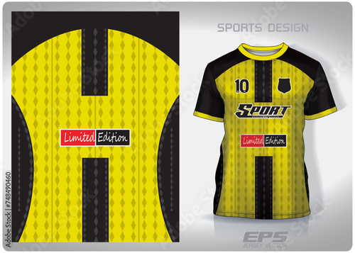 Vector sports shirt background image.Golden yellow square black trim pattern design, illustration, textile background for sports t-shirt, football jersey shirt.eps