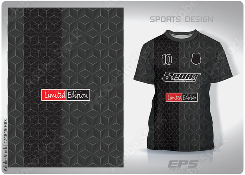 Vector sports shirt background image.Gray black tri pointed hexagonal pattern design, illustration, textile background for sports t-shirt, football jersey shirt.eps