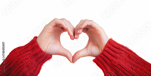 Heartwarming Gesture in Red Sweater on White Background - High-Resolution Stock Photo