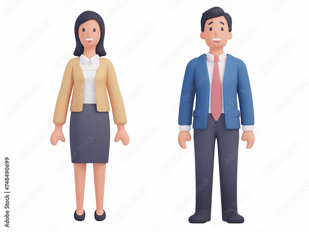 Elegant Business Couple in T-Pose - 3D Flat Icon Illustration Elegant Business Couple in T-Pose - 3D Flat Icon Illustration