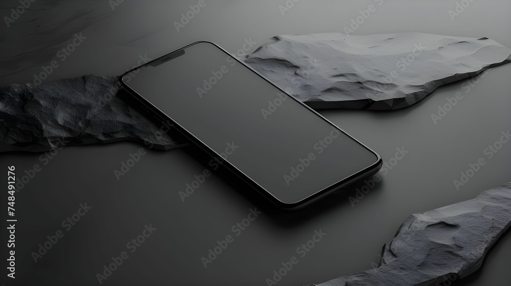 Smartphone on Textured Dark Stone Surface Ai generated
 - obrazy, fototapety, plakaty 