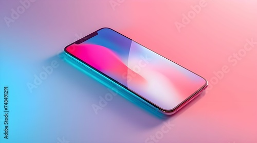 Smartphone with Colorful Screen on Dual-Tone Background Ai generated 