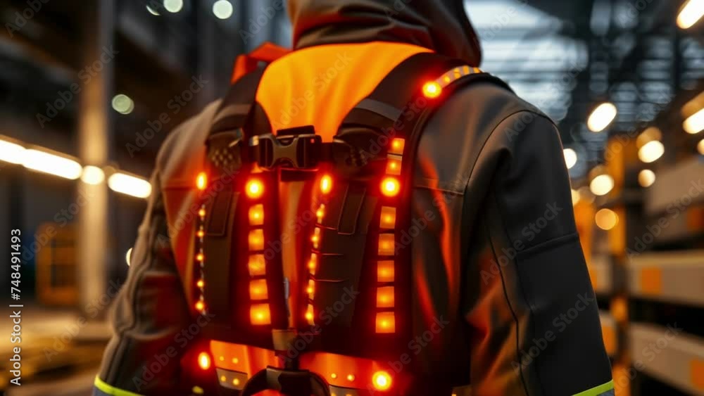 Stockvideon A detailed view of an ARenabled safety vest equipped with