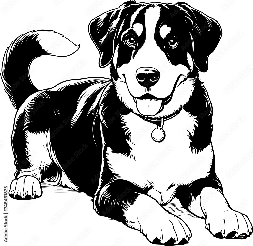 appenzeller sennehunde dog pet portrait in line art or stencil art illustration, isolated on transparent background