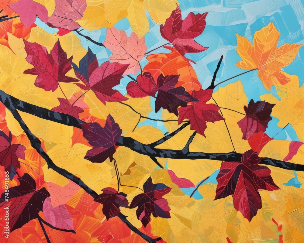 Bold colorful fall foliage against a stark Bold colorful fall foliage against a stark