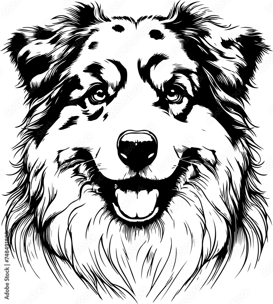 australian sheperd dog pet portrait in line art or stencil art illustration, isolated on transparent background australian sheperd dog pet portrait in line art or stencil art illustration, isolated on transparent background