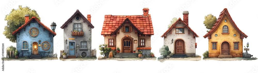 Collection of 3 Cartoon or Toy House Models - Transparent PNG Background