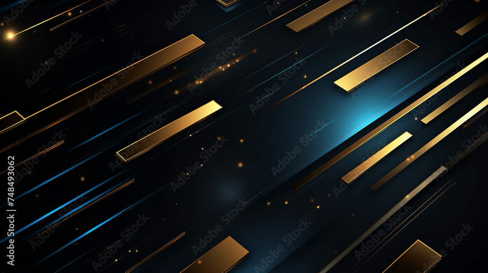 Abstract square technology dark blue gold gradient background with digital geometric shape and line. Abstract technology futuristic glowing blue and gold light lines with speed motion blur effect. Abstract square technology dark blue gold gradient background with digital geometric shape and line. Abstract technology futuristic glowing blue and gold light lines with speed motion blur effect.