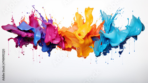 watercolor liquid colorful vibrant rainbow Holi paint color powder explosion with bright colors white background.  photo