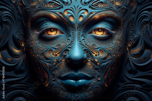 Complex Fractal face. Science person art. Generate Ai © juliars
