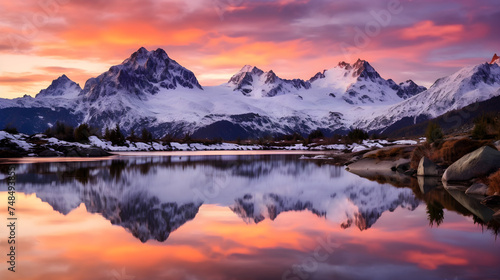 Awakening Infinity: A Heavenly Dawn Breaking Over Serene Mountain Lake