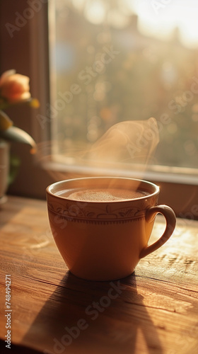 Steaming mugs of hot cocoa or tea