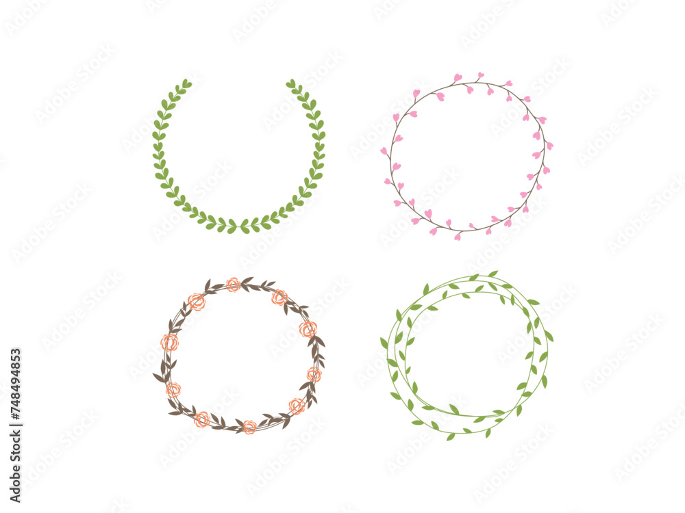 Floral Frame Collection. Set of cute retro flowers arranged un a shape of the wreath perfect for wedding invitations and birthday cards