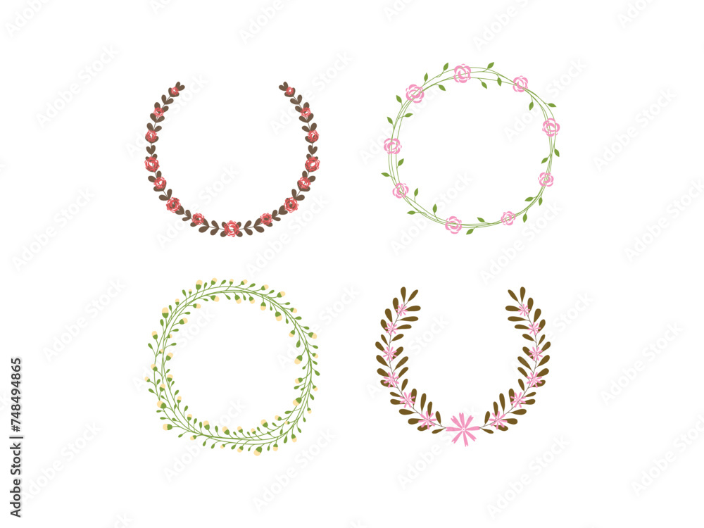 Floral Frame Collection. Set of cute retro flowers arranged un a shape of the wreath perfect for wedding invitations and birthday cards