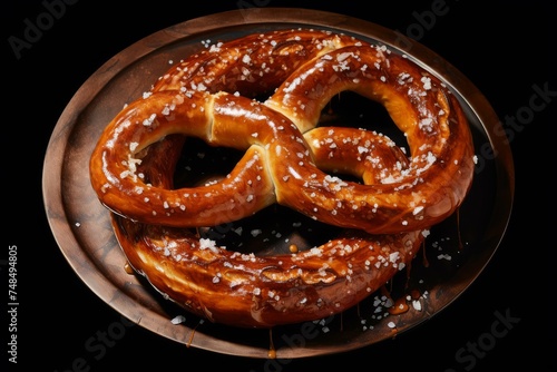 Fluffy Soft baked pretzel with salt. Twisted traditional Bavarian bakery doughy bread. Generate ai