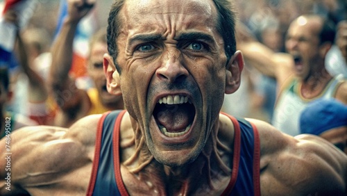 Close-Up Portrait of an Athlete Crossing the Finish Line