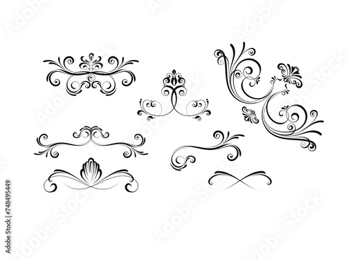 Set of Vintage Decorations Elements. Flourishes Calligraphic Ornaments and Frames. Retro Style Design Collection for Invitations, Banners, Posters, Placards, Badges and Logotypes