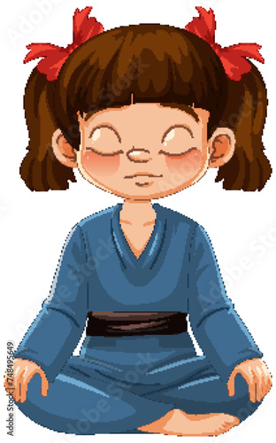 Cartoon girl meditating in a peaceful pose
