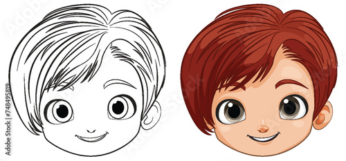 Two smiling cartoon kids with colorful hair