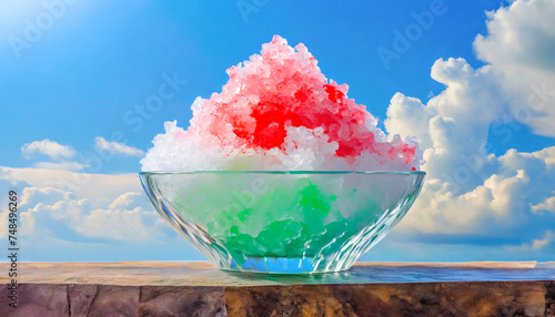 Image of shaved ice with blue sky background