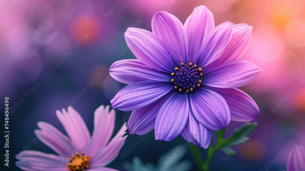 Obraz premium Pink flower on blue background, perfect for spring or botanical designs, greeting cards, invitations, or feminine themed projects.