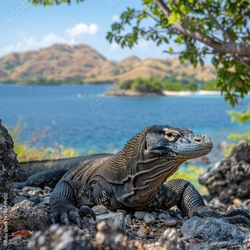 Komodo Dragon. Majestic Predator of Wilderness. With its Powerful Build and Piercing Gaze