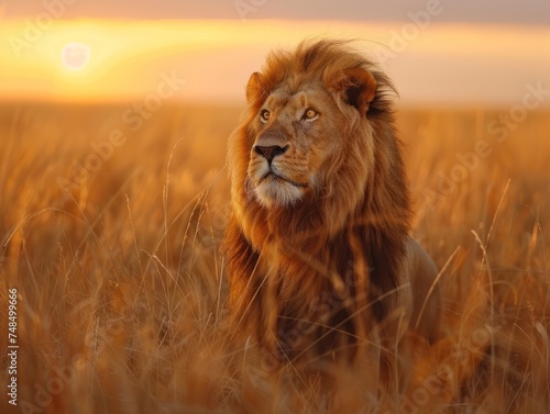 Lion Powerful Portrait of the King of the Jungle. With a Magnificent Mane and Piercing Eyes