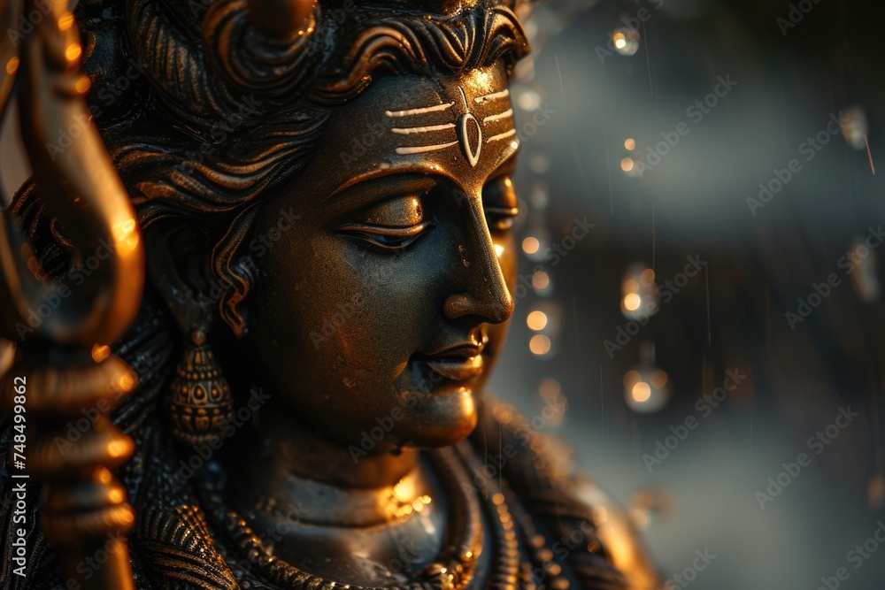 Deity Showcased - Goddess Durga Statue in Golden Bronze. Fictional Character Created By Generated By Generated AI.