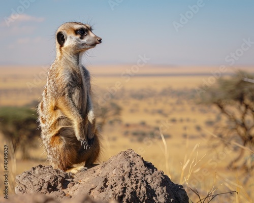 Meerkat in Wilderness. Portrait of Nature Watchful Guardian. With their Cute Faces and Small Stature, Meerkats Stand Tall as Sentinels of the Desert