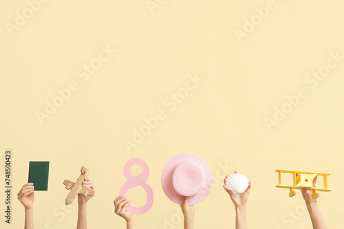 Female hands with straw hat...