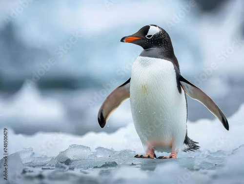 Penguins Masters of Ice. In the Pristine Landscape of the Frozen Continent  These Majestic Birds Roam the Ice-covered Terrain with Grace and Tenacity