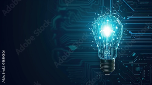 glowing light bulb with connected network and circuit board, creative idea light bulb for business technology