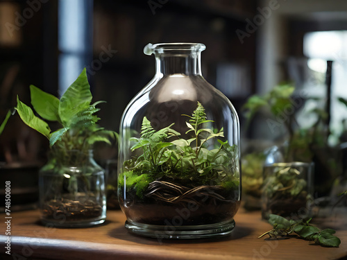 Terrarium jar, eco system with green plants and stones, DIY Terrarium, Gefangene Schönheit: Der Miniaturwald im Glasgefängnis 