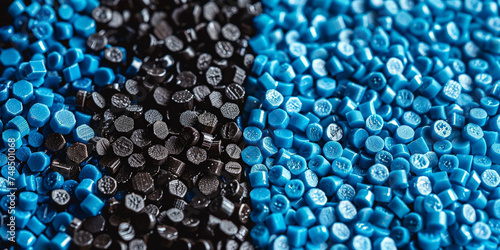 3d blue black tiny plastic cylindrical grains , blue plastic polymer pellets,polymer for pipes, Plastic and polymer industry,blue PVC granulate.Microplastic products.