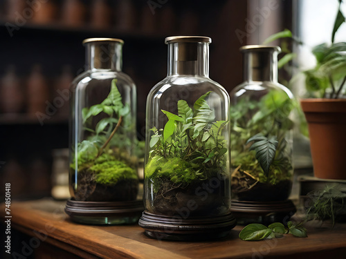 Terrarium jar, eco system with green plants and stones, DIY Terrarium, Gefangene Schönheit: Der Miniaturwald im Glasgefängnis 