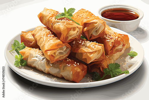Lumpia Spring Rolls on Wooden Table in Restaurant