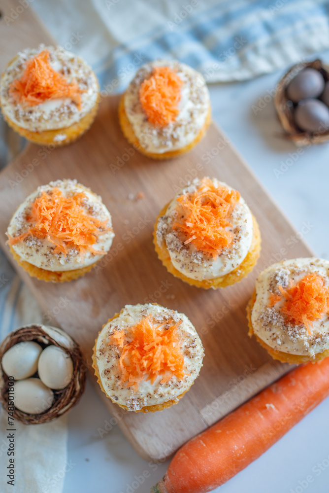 Homemade Carrot Cupcakes with Cream Cheese Frosting for Easter