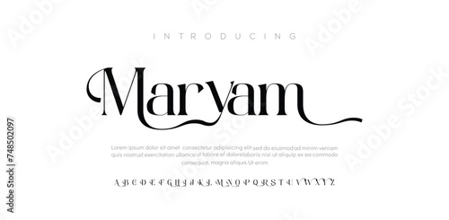 Maryam Classic typography elegant. Alphabet and numbering uppercase. Vector illustration word.