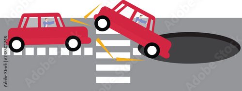 Bad luck, Driving, Vector, Car Accident, Car, Hole, Abstract, Accidents and Disasters, Businessman,
