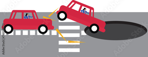 Bad luck, Driving, Vector, Car Accident, Car, Hole, Abstract, Accidents and Disasters, Businesswoman,