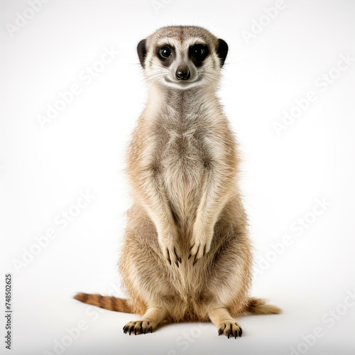 Standing meerkat on white background.