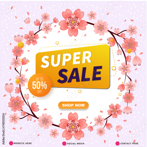 super sale discount template banner with copy space for product sale with abstract gradient pink and white background design