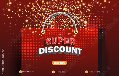 super sale discount template banner with copy space for product sale with abstract gradient red background design