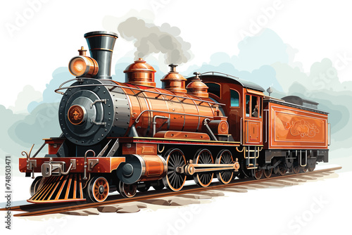Old vintage steam locomotive watercolor. Vector illustration design.