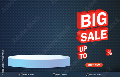 big sale discount template banner with blank space for product sale with abstract gradient blue background design